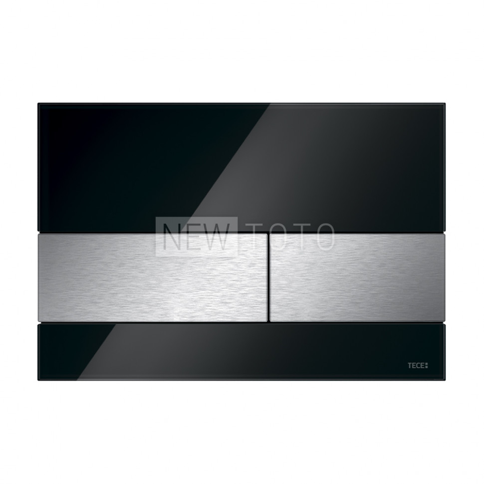 Стеклянная панель смыва для унитаза TECEsquare, стекло черное, клавиши нержавеющая сталь сатин, покрытие против отпечатков пальцев фото №1