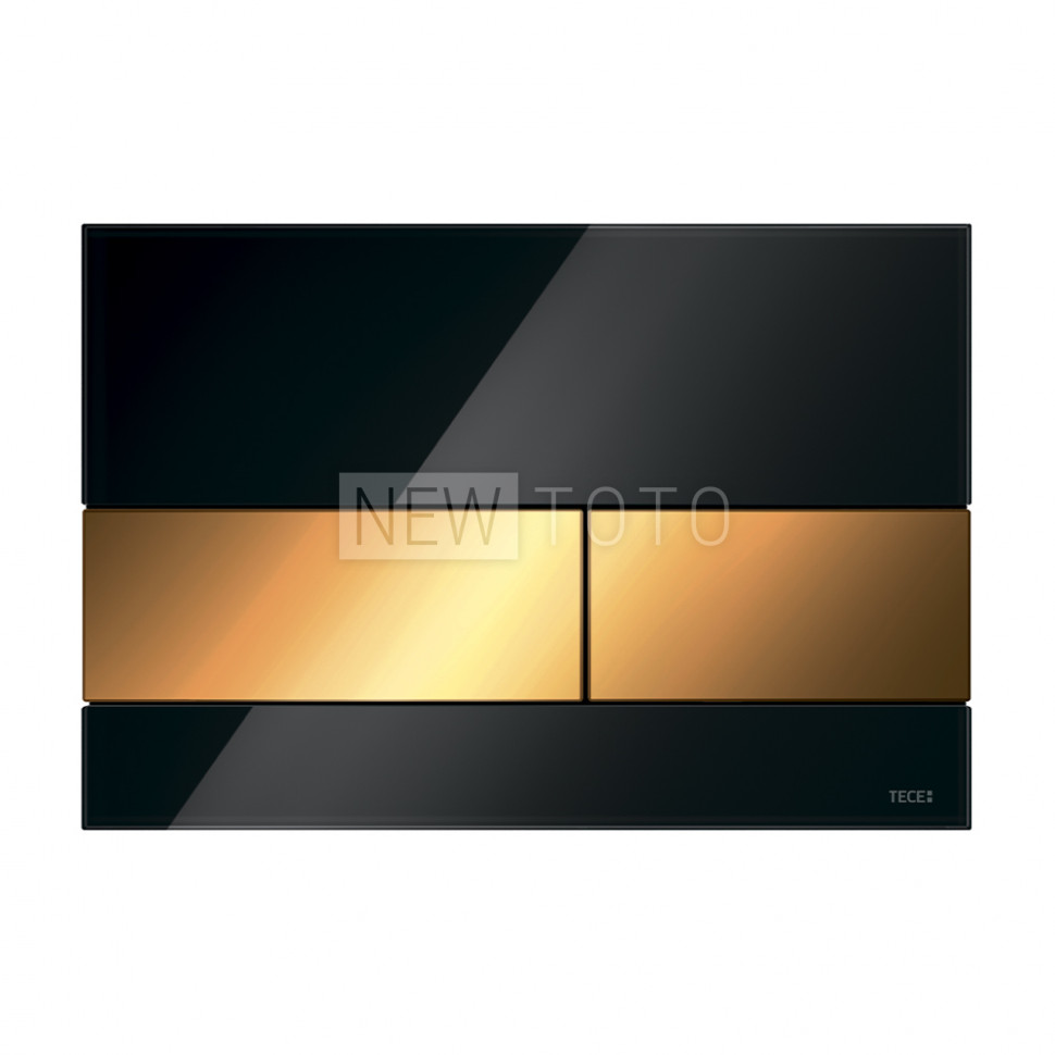 Стеклянная панель смыва для унитаза TECEsquare, стекло черное, клавиши позолоченные фото №1
