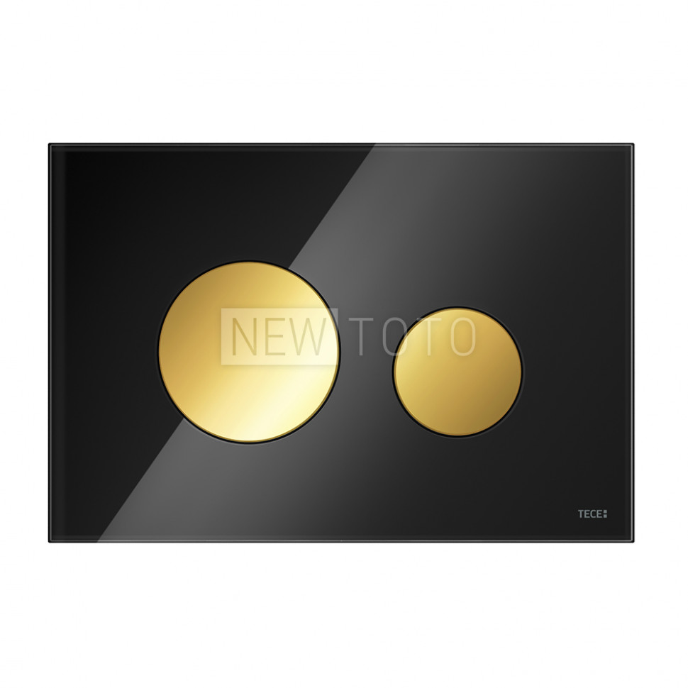 Стеклянная панель смыва для унитаза TECEloop, стекло черное, клавиши позолоченные фото №1