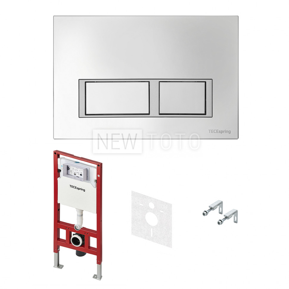 Комплект для установки подвесного унитаза: застенный модуль TECEspring, пластиковая панель смыва TECEspring V, хром глянцевый фото №1