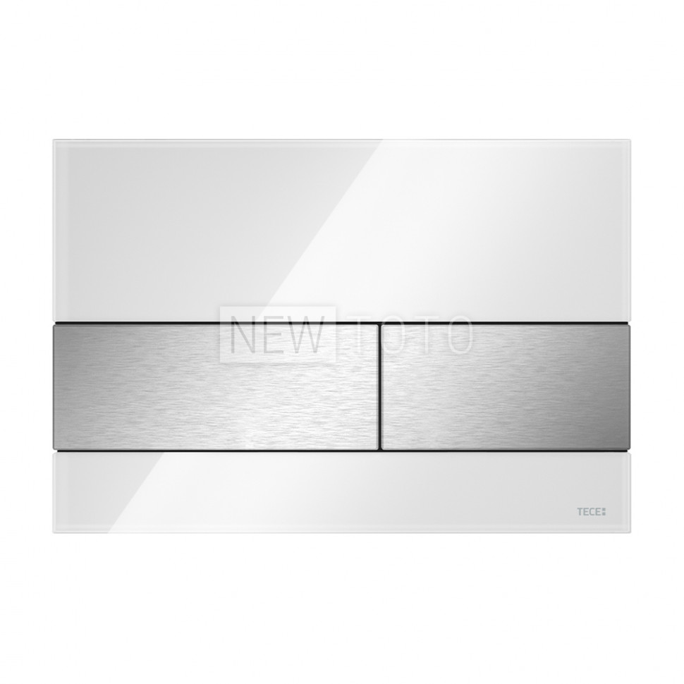 Стеклянная панель смыва для унитаза TECEsquare, стекло белое, клавиши нержавеющая сталь сатин, покрытие против отпечатков пальцев фото №1